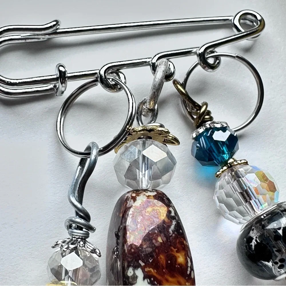 Brooch | Hand Crafted | Glass Beaded |  Pin Artisan Multicolor Wire-Wrapped OOAK